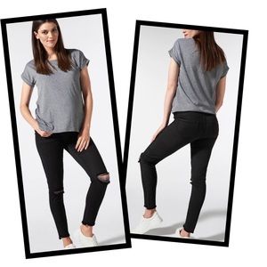 Blanqi Maternity Belly Support Skinny Jeans Black Distressed Raw Hem Sz 8